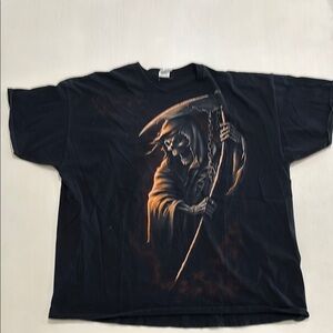 Fruit of the Loom Black Tee with Death Graphic Design. All cotton. Men's 3XL.